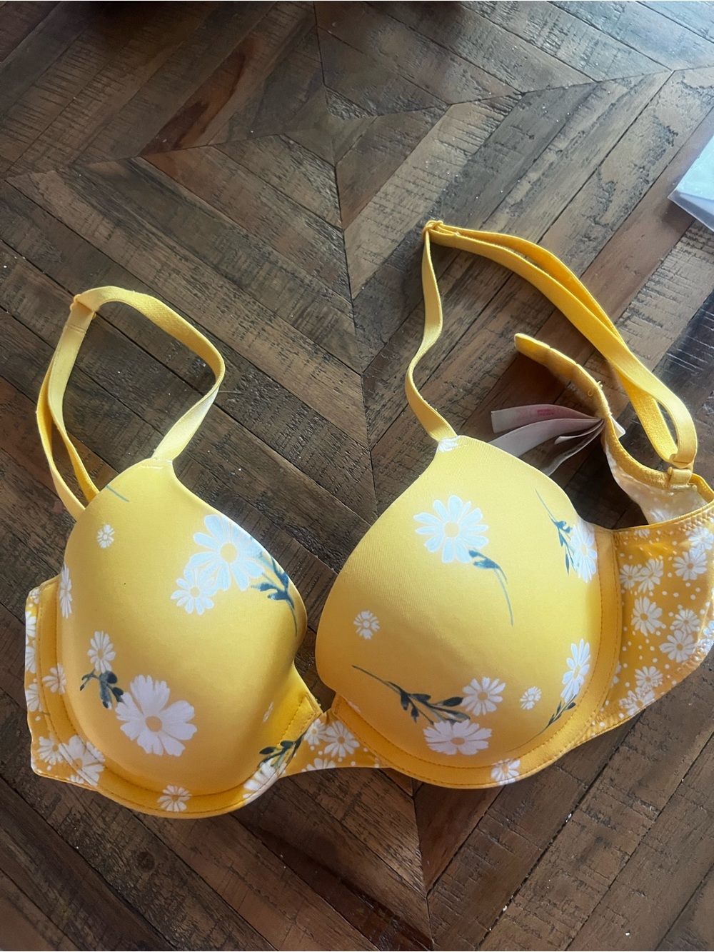 Victoria's Secret PINK Yellow Daisies Bra with Pink Logo